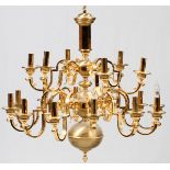 FEDERAL STYLE EIGHTEEN-LIGHT BRASS CHANDELIER, H 32", DIA 36"Having eighteen scroll arms, large