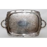 SILVERPLATE TEA TRAY, C. 1900, L 32"Rectangular shape with hand chased floral, leaf and shell