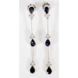 2.5CT SAPPHIRE AND DIAMOND DANGLE EARRINGS, PAIR, L 2 1/8"A pair of 2.50ct natural pear sapphire