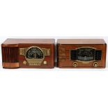 ZENITH MAHOGANY TABLE TOP RADIOS, C. 1940, TWO, H 10", W 20"Art deco mixed wood cases, 1 measures