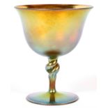 STEUBEN GOLD AURENE GLASS WINE GOBLET, H 4.5"Marked on the underside Steuben Aurene 2361.Good