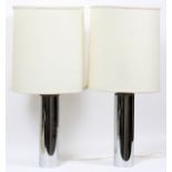 GEORGE KOVACS MID CENTURY MODERN CHROME TABLE LAMPS, PAIR, H 33"A pair of single-light cylindrical