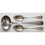 GEORGE III STERLING SERVING SPOONS (2) & DANISH .830 SILVER SPOON, L 12 1/4"Including 2 English