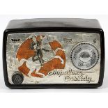 ARVIN 'HOPALONG CASSIDY' METAL RADIO, H 5", W 8", MODEL 441TPainted black metal with aluminum front,