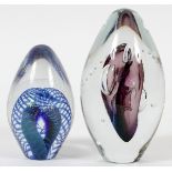 ECKHART BLOWN GLASS PAPERWEIGHTS TWO H 5 1/2", 4"Signed. One primarily purple, 1994 with air