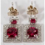 2CT TOURMALINE AND RUBY EARRINGS, PAIR, H 3/4"A pair of 2.00ct natural tourmalines set with .40ct