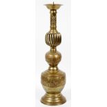 CHINESE BRASS CANDLESTICK, H 32'', DIA 7'' With bulbous and pierced designs with geometric designs