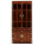 WALNUT DISPLAY CABINET H 85" W 39" D 15"brass hardware ,glass shelves glass paneled doors- For