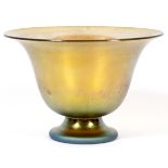 GOLD FAVRILE STYLE GLASS VASE, H 4"A round vase, or bowl, with tapering sides and short pedestal