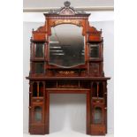 MIRROR AND CARVED CORNICE ROSEWOOD FIREPLACE SURROUND, H 9' 4", L 6' 4", D 12.5"Opening size H