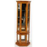 WALNUT CURIO CABINET, MODERN, H 70", W 24"Mirrored back, glass shelves.Good condition jw- For High