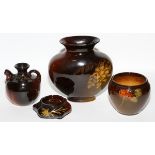 WELLER 'LOUWELSA' POTTERY VASES & BOWL, FOUR PIECES, H 1 3/4"-7"includes two vases, bowl and small