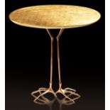 MERET OPPENHEIM (SWISS, 1913-1985), BRONZE & GILT WOOD TRACCIA END TABLE, C. 1971, H 26"An end table