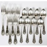 TOWLE 'RUSTIC' & 'GEORGIAN' STERLING FORKS & TEASPOONS, C. 1900, FOURTEEN PIECESIncluding in the "