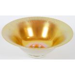 STEUBEN GOLD AURENE GLASS CENTERPIECE BOWL, H 4", DIA 10"Gold aurene and calcite. Unsigned.Good