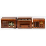 SUPERHET, RCA VICTOR & ZENITH RADIOS, C. 1940, THREE, H 7", W 9"-12"Art deco mixed wood cases,