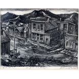 DELMAR PACHL (AMERICAN, 20TH C.), LITHOGRAPH, H 11 1/2", W 15 1/4", "GHOST TOWN"Pencil signed