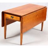 PRIMITIVE PINE DROP-LEAF TABLE, 19TH C., H 28", W 48", L 21"Having a drawer under the table top