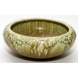 ROOKWOOD POTTERY BOWL, 1927, H 3 1/2", DIA 9"Grape vine motif on a shaded brown ground. Impressed