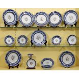 CHINESE BLUE FITZHUGH ARMORIAL PORCELAIN TABLEWARE, C. 1785, 16 PIECESIncluding 3 plates with