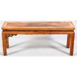 CHINESE CARVED WOOD COFFEE TABLE, H 19", L 46", D 14 1/4"Chinese carved wood coffee table with a