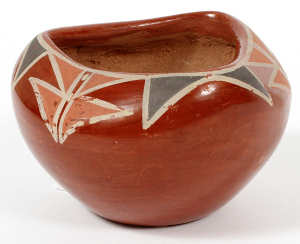 PUEBLO SANTA CLARA POTTERY BOWL, DIA 4 1/2"A traditional redware bowl with geometric motif.