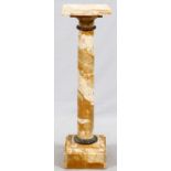 MARBLE PEDESTAL, H 41.25", L 11.75:, D 11.75"A one piece gold veined marble pedestal with