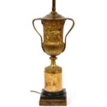 EUROPEAN BRONZE & MARBLE URN CONVERTED INTO A TABLE LAMP, C. 1900, H 15"Good condition - shows