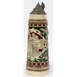 GERMAN MAGNUM POTTERY STEIN, H 15.5"Marked "The Jester in Love".Good condition. JMF- For High