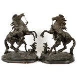 AFTER COUSTEAU, SPELTER MARLEY HORSES, C. 1900, TWO, H 21", W 15"A pair of spelter rearing horses.