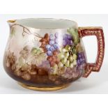 LIMOGES HAND PAINTED PORCELAIN PITCHER BY LEWICH MILLER, H 6", L 10"Grape design, fired gold