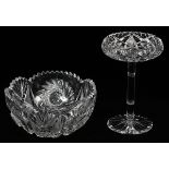 BRILLIANT CUT CRYSTAL CIRCA 1900: BOWL AND COMPOTE DIA 8"Fruit bowl Dia 8 3/4" in fan and pinwheel
