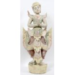 ASIAN THAI GIRL FIGURE, CARVED WOOD, HAND PAINTED, H 40", W 17", D 12"Female carved figure in