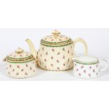 MINTON'S PORCELAIN TEAPOT, CREAMER AND COVERED SUGAR, 3 PCS., H 2 1/2" - 5", W 3 1/2" - 8"Minton's