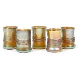 L. C. TIFFANY GOLD FAVRILE GLASS LIQUEURS, FIVE, H 1 1/2"A set of 5 "Flemish" liqueurs having an