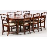 MAHOGANY DINING TABLE & CHAIRS (8), C. 1940, PLUS TABLE BOARDS (2)Federal style mahogany dining