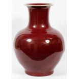 CHINESE OXBLOOD PORCELAIN MAGNUM VASE H 22" DIA 14"Off white on rimGood condition jw- For High