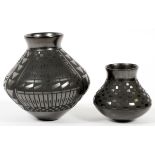 ISABEL & TONA GUILLEN (20TH C.) BLACKWARE POTTERY VESSELS, TWO, H 4" & 2 1/4"Including 1 signed "