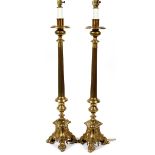 COLUMN STYLE BRASS CANDLE HOLDER LAMPS, PAIR, H 45"Having single lights and accompanied with