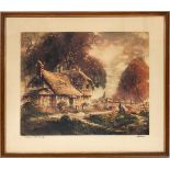 AL WETTEL COLORED LITHOGRAPH COTTAGE IN NORMANDY H 14" W 17 1/2"hand signed- For High Resolution