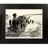 JAN SANDEFUR WOOD BLOCK ROAD BED OVER MISSOURI RIVER AP H 15" W 20"unframed- For High Resolution