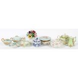 FRENCH, GERMAN & ENGLISH PORCELAIN TABLE ARTICLES, TEN PIECES, H 2"-5 1/2", INCLUDING MEISSENHand