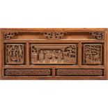 CHINESE CARVED WOOD PANEL, L 35 1/4"A rectangular panel carved in relief, the center reserve