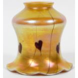 FOSTORIA IRIDESCENT GLASS SHADE, C. 1920, H 4 1/2"Iridescent gold glass with dark purple heart and