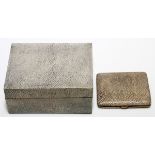 SHAGREEN BOX & CIGARETTE CASE, H 3"-5"Including 1 box, H.2 1/4" x 5", together with 1 shark skin