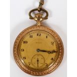 ILLINOIS OPEN FACE 14 KT GOLD POCKET WATCHA 21 jewel Illinois open face pocket watch with Arabic