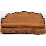 TRUMP HOME COLLECTION, MAHOGANY UPHOLSTERED SOFA, H 44", W 97", D 50"A kidney shaped upholstered