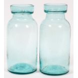 FAHNESTOCK ALBREE, PITTSBURG GLASS JARS (2) 1860 H 8 1/2"American blown green glass jars, embossed