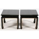 BLACK LACQUER CHINESE COFFEE TABLES, PAIR, H 17'', W 20'', D 20''Recess gilt pin stripe parallel