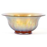 GOLD FAVRILE STYLE GLASS BOWL, H 2 3/4", DIA 6 3/4"A round bowl with fluted sides and short pedestal